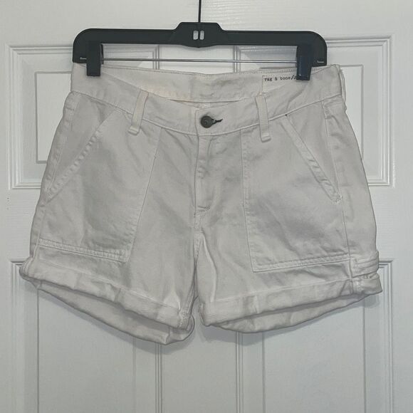 Rag & Bone White Carpenter Cuffed Hem Denim Shorts - Picture 1 of 10